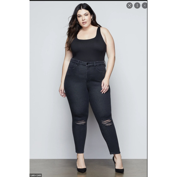 Good American Good Curve Skinny Jeans Distressed Black NWT 22 - Picture 1 of 5
